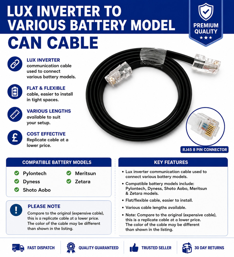 LUX INVERTER TO PYLONTECH BATTERY CAN CABLE