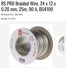 RS PRO 365-559 Flat Braided Tinned Copper Wire – 25m/82’ – 90amp – Brand New