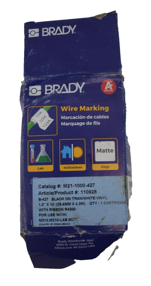 Brady M21-1000-427 Wire Marking Black On Tran/White Vinyl Genuine OEM Set