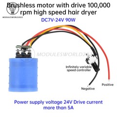 DC9V12V24V 100000RPM BLDC 3-Phase Ultra High Speed Brushless Motor w/ Driver Fan