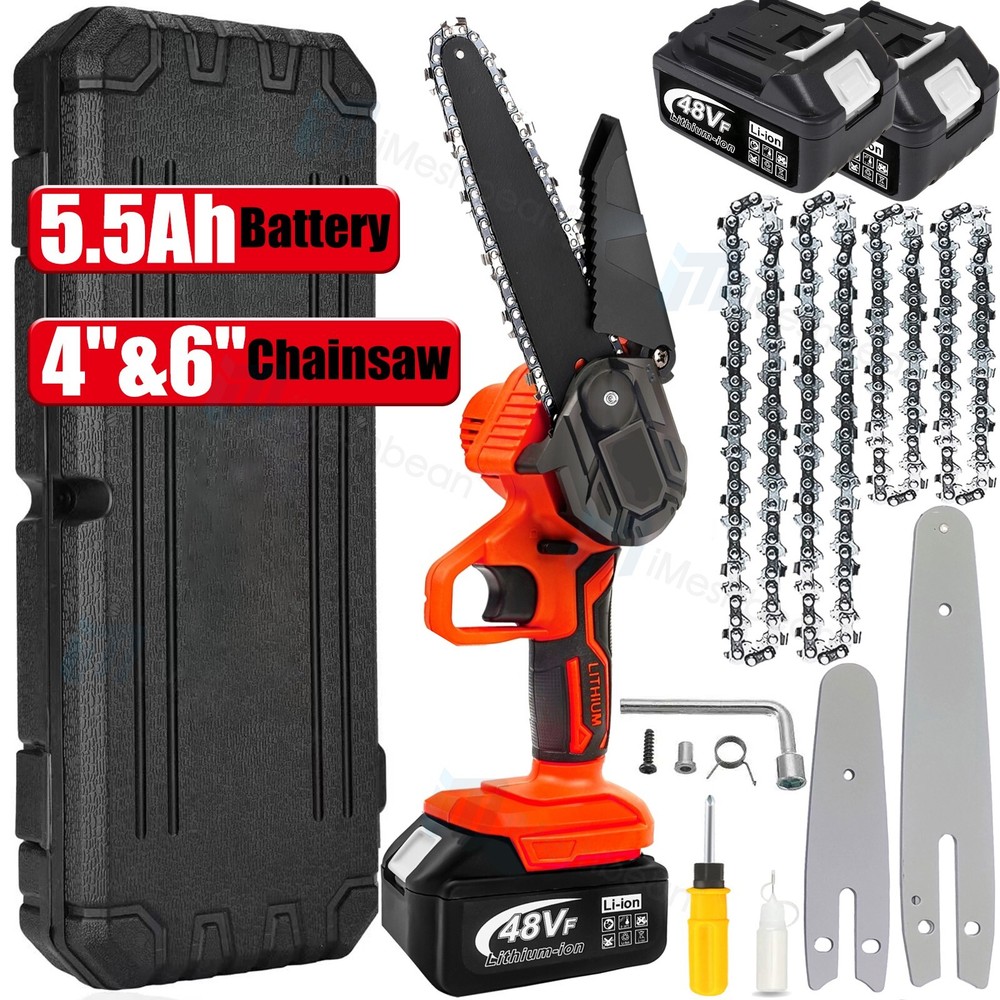 6″&4″ Mini Handheld Electric Chainsaw Cordless Chain Saw 48Vf 800W Battery Power