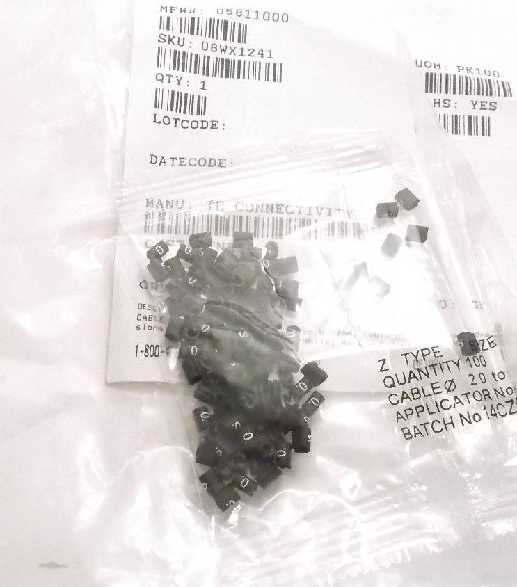 TE CONNECTIVITY Wire Marker, Z Type, Push On Pre Printed, 0, White, Black, 3.2mm