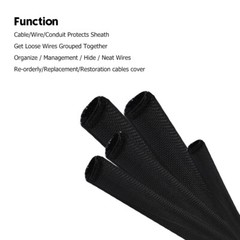 Split Braided Cable Sleeve Self-Wrap Wire Loom for Auto Harness Protection Black