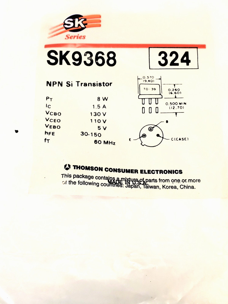 NTE324 “Original” NTE TO-5 Transistor AKA 2SC510 1 pc