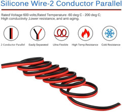 BNTECHGO 12 Gauge Flexible 2 Conductor Parallel Silicone Wire Spool Red Black Hi