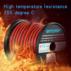 BNTECHGO 12 Gauge Flexible 2 Conductor Parallel Silicone Wire Spool Red Black Hi