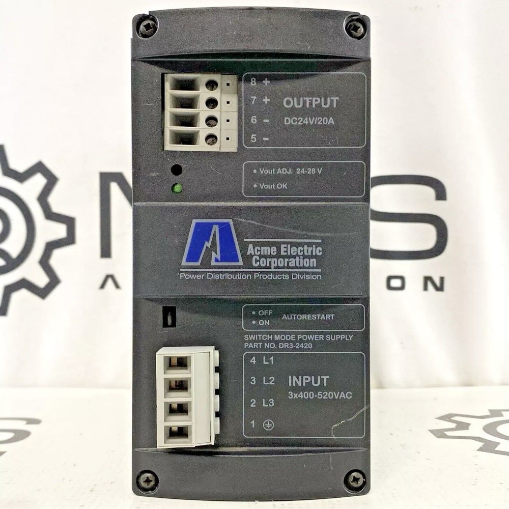 Acme Electric DR3-2420 Switch Mode Power Supply 24VDC 20A | USA | Fast Ship