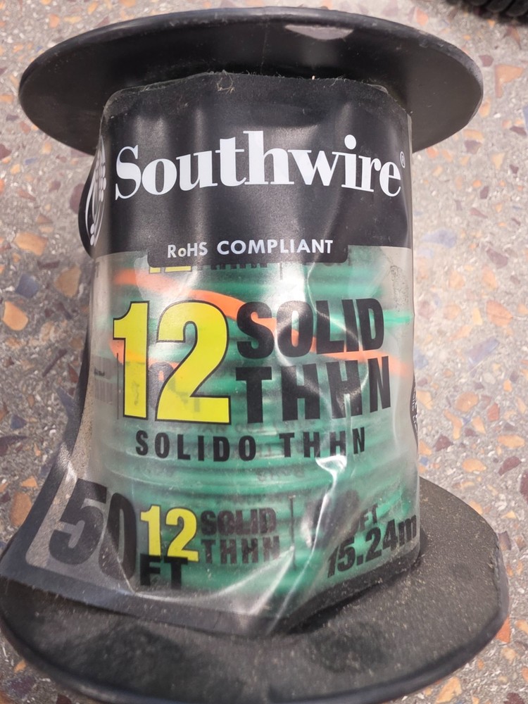 12 AWG Gauge Solid THHN Wire GREEN 50 ft 0.119″ 600 Volts Building Wire
