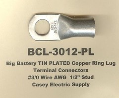 2 TIN PLATED Copper Ring Lug Terminal Connector #3/0 Wire Gauge 1/2″ Std MOLEX