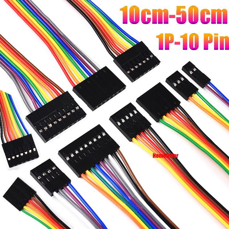 Dupont Jumper Wire 2.54mm Rainbow Cable Ribbon Female-Female 1P-10 Pin 10cm-50cm