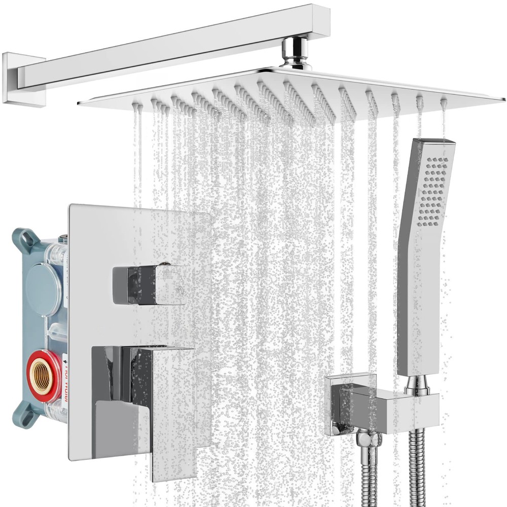 Shower Faucet Set System Rainfall Shower Head Combo w/Mixer Valve Kit Wall Mount