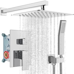 Shower Faucet Set System Rainfall Shower Head Combo w/Mixer Valve Kit Wall Mount