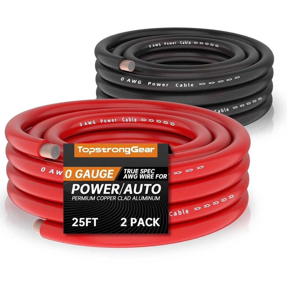 TOPSTRONGGEAR 0 Gauge 25ft Black and Red 0 Gauge, &