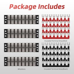 Dual Row 8 Position Screw Terminal Block Covered Pre-Insulated 25A Barrier