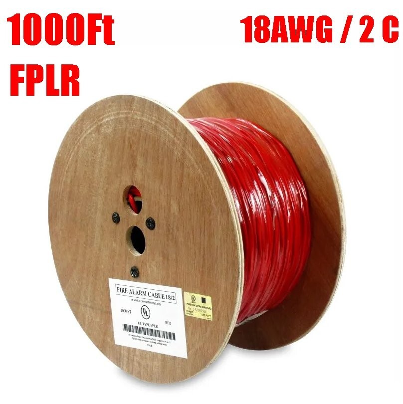 1000FT 18AWG / 2C FPLR Fire Alarm Cable Solid Bare Copper Wire Unshielded Cord