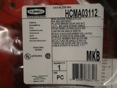 Hubbell 12ft Mini-Quick Female Plug #16 AWG STOOW Cable Assembly 3 pin HCMA03112