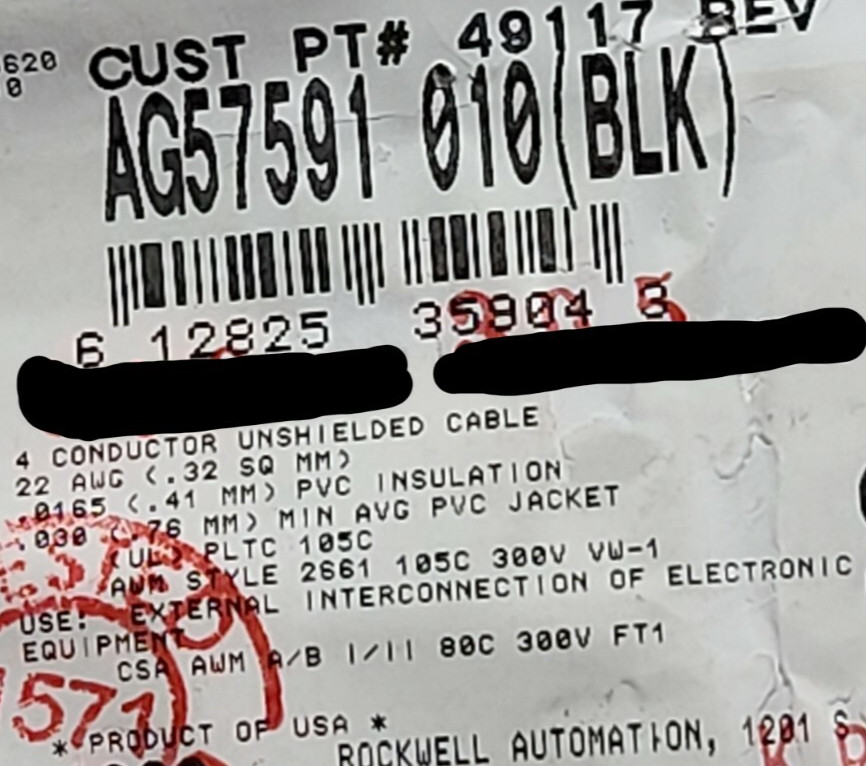 Belden/AB AG57591 49117 22/4C PLTC Power Limited Tray Cable 105C 300V Black/50ft