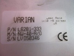 Varian L6281-333 Pneumatic Vacuum Angle Valve, NW-40-A/O, 424725