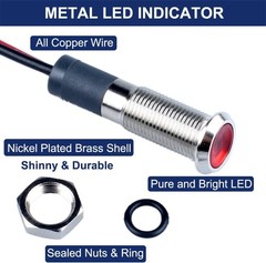 5 Pcs 6mm 110V 220VAC Metal LED Indicator Light, 1/4 Moun Color: Red Size: 6mm