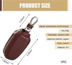 Leather Car Key Case with Metal Hook, Universal Key Holder for Women and Men (Br