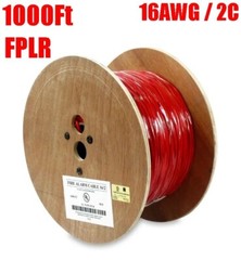 1000FT 16AWG / 2C FPLR Fire Alarm Cable Solid Bare Copper Wire Unshielded Cord