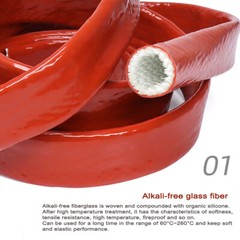 Silicone / Fibreglass Fire Sleeving Protective Heat Shield Sleeve Black/Red/Blue