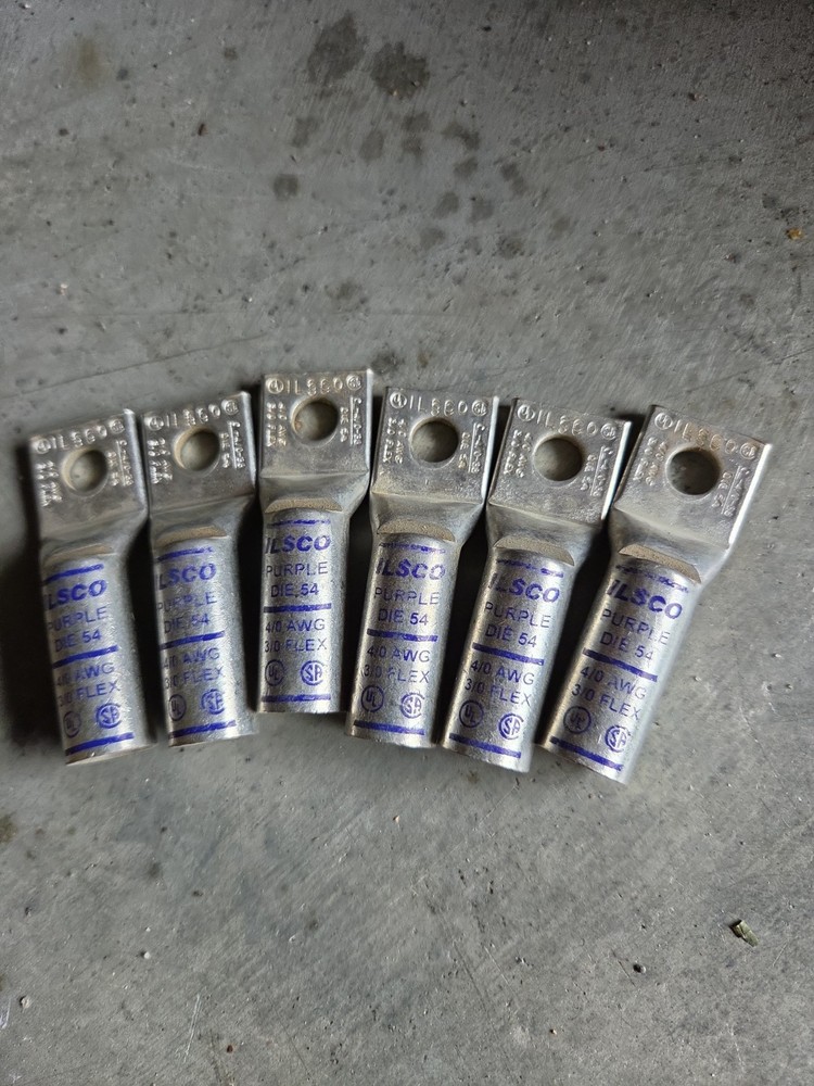 6- BURNDY YA28L 4/0 AWG Crimp Terminal Lug, Purple, N200