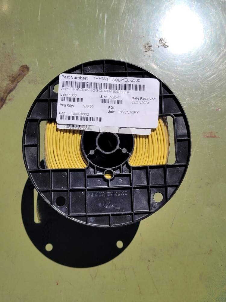 Encore Wire THHN 14 Sol Yel 500 Insulated Wire 500ft Cable 14 AWG 600V 90 Deg