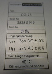 Gossen Konstander CG25 A41 SN 116.801 Arburg 116801 Part. 3838S919