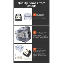 Car Audio Junction Box 4GA Input 8GA Output with Transparent Dust Cover