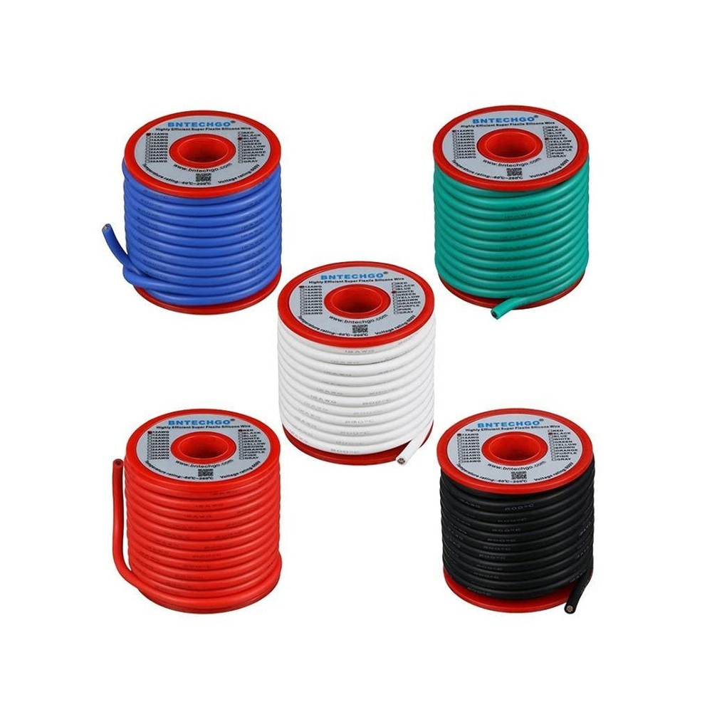BNTECHGO 12 Gauge Silicone Wire Kit Red Black White Blue and Green Each 25ft …