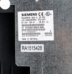 SIEMENS 840D OP 031 LCD Monochrome STD-LAY 6FC5203-0AB10-0AA1 24VDC 20.4…28.8V