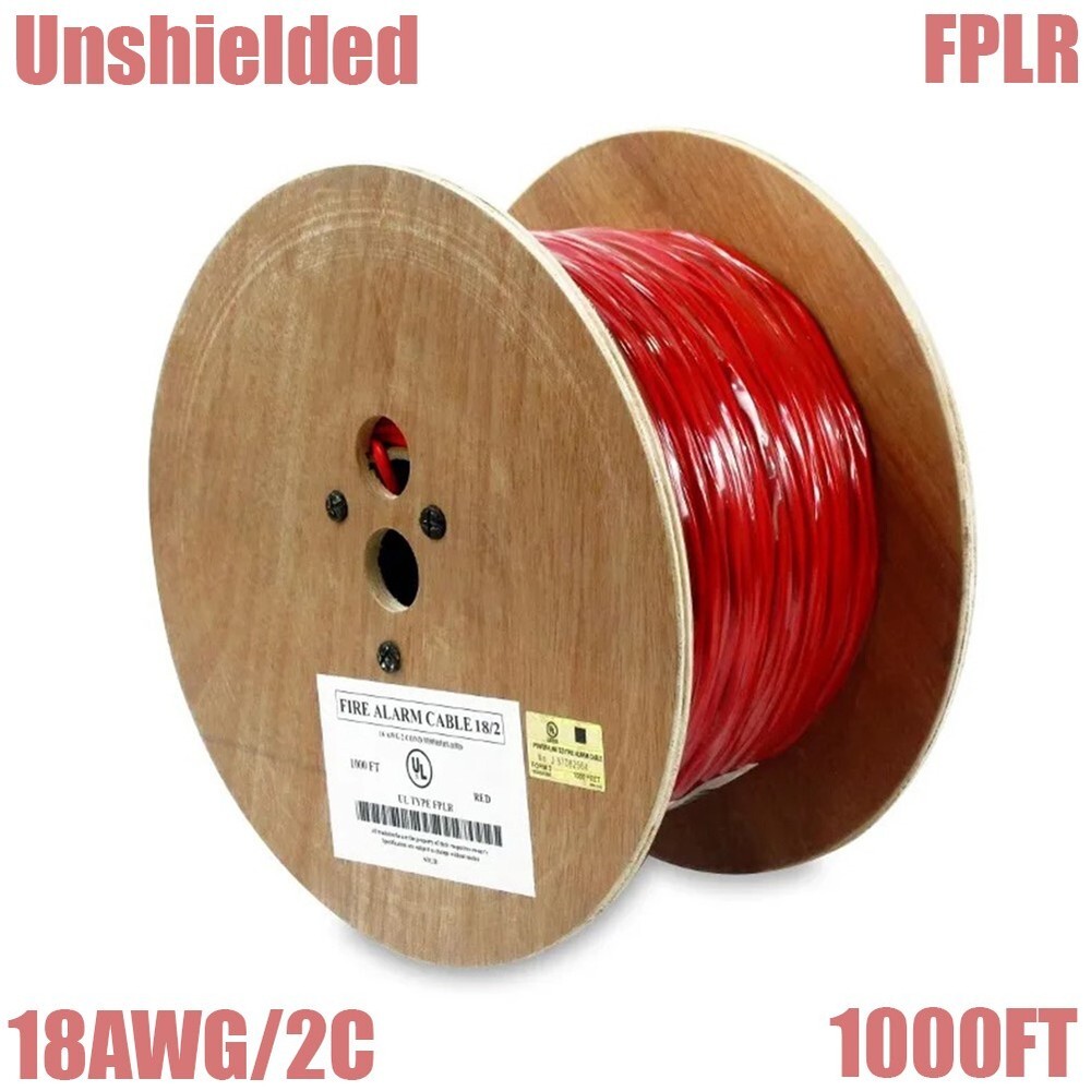 1000FT 18AWG/2C Unshielded Fire Alarm Cable Solid Bare Copper Wire FPLR Cord Red