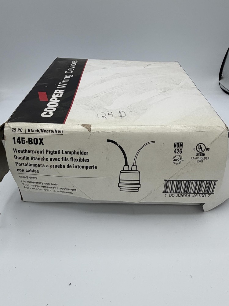 Cooper Wiring 145-BOX Weatherproof Pigtail Lampholders 660W 600V Black 25pk