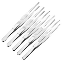 5 Pcs 7-Inch Stainless Steel Straight Blunt Tweezers Serrated Tip