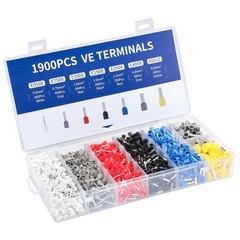 1900pcs Copper Crimp Connector Kit, AWG 22-10 Insulated Ferrules, 7 Sizes 7 Colo