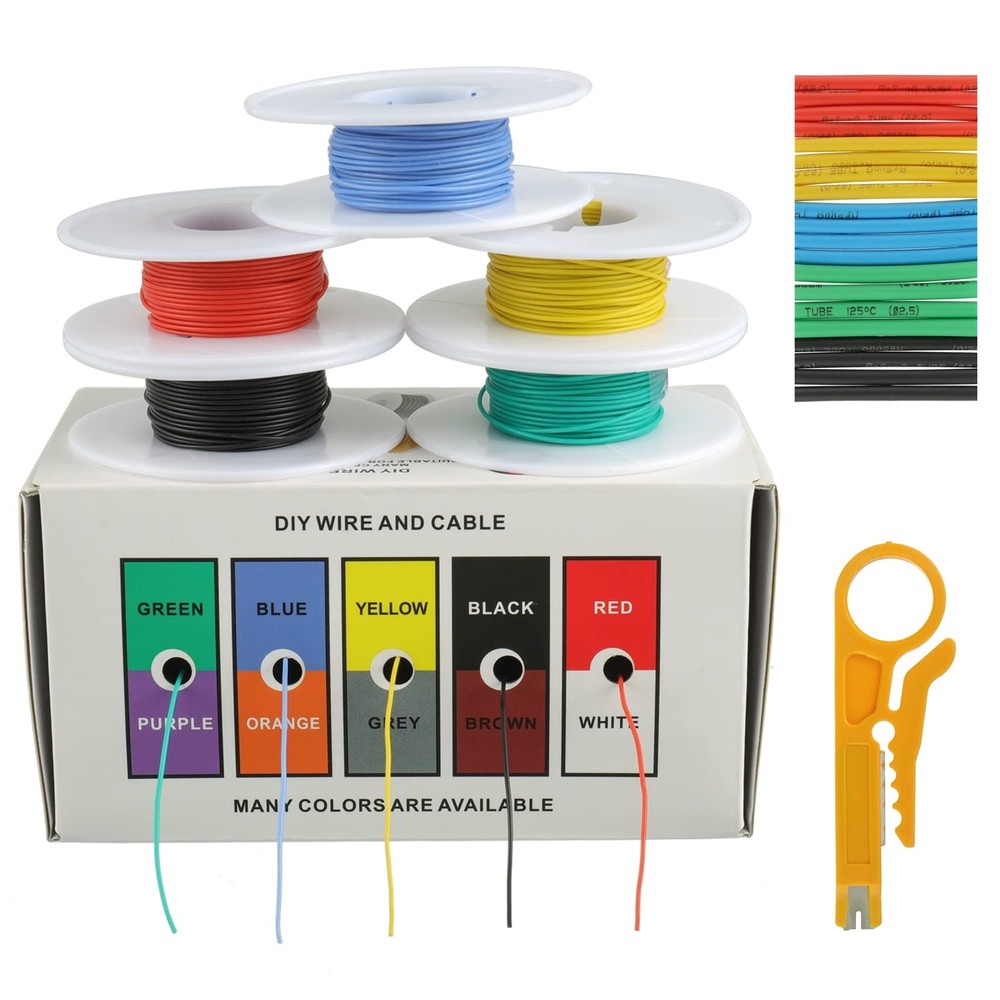 Electric Wire 30AWG, Silicone, 5 Colors 32.8ft, 300V, Heat Shrink Tubing