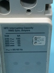 Eaton HFD3080 Industrial Circuit Breaker, HFD 65k, 80A, 3P, 600VAC, 186588
