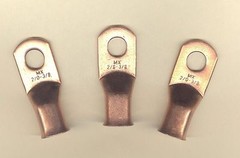 5 Bare Battery COPPER Ring Terminal Connectors #2/0 Wire Gauge AWG 3/8″ Stud USA