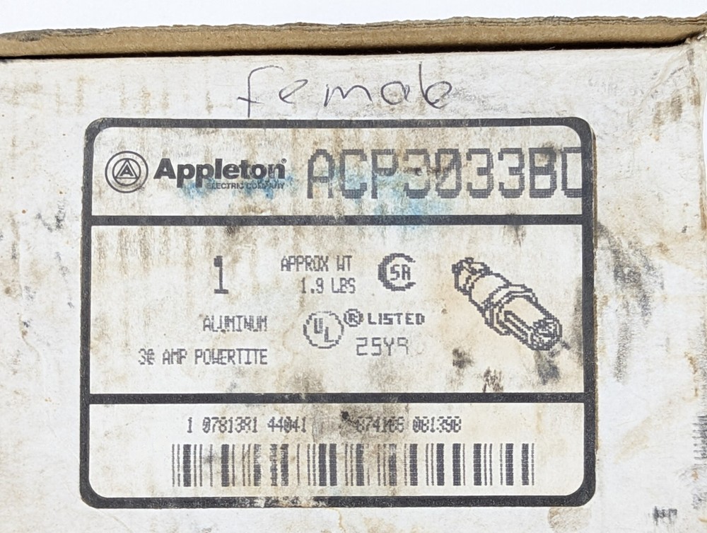 Appleton ACP3033BC Aluminum 30A Powertite Weatherproof Nema 3, 4, 4X Plug