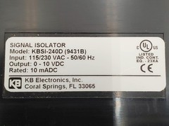 KB Electronics 9431 KBSI-240D Signal Isolater 115/230VAC 50/60Hz 0-10VDC