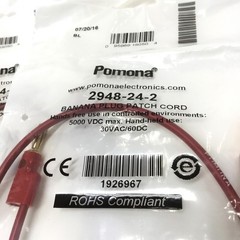 Lot of 4 Pomona 2948-24-2 Stackable Banana Plug Patch Cord Test Lead, Red, 24″ L