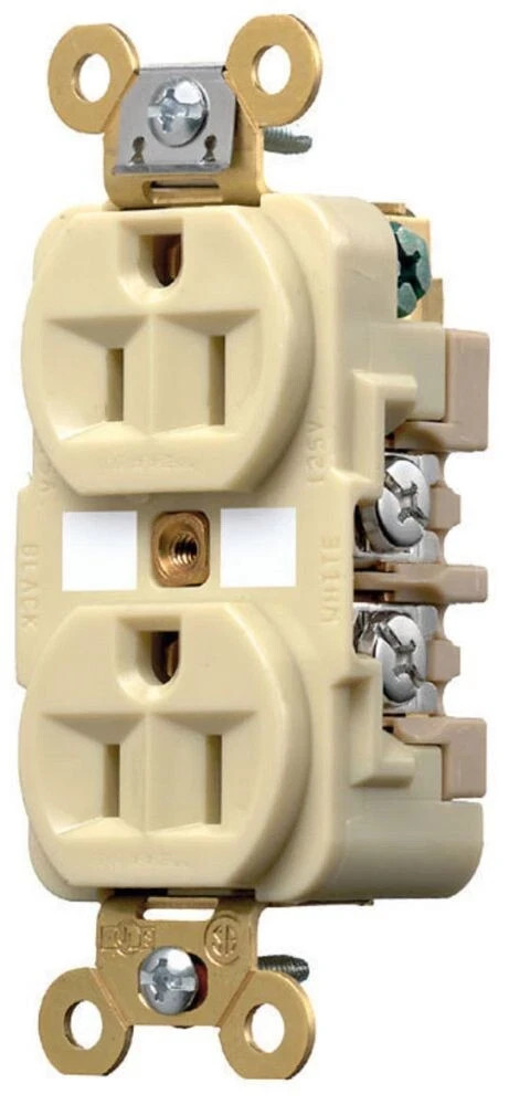 Hubbell HBL5262I, 125 VAC, 15 A, 5-15R, Ivory, Duplex Receptacle, 1 pc