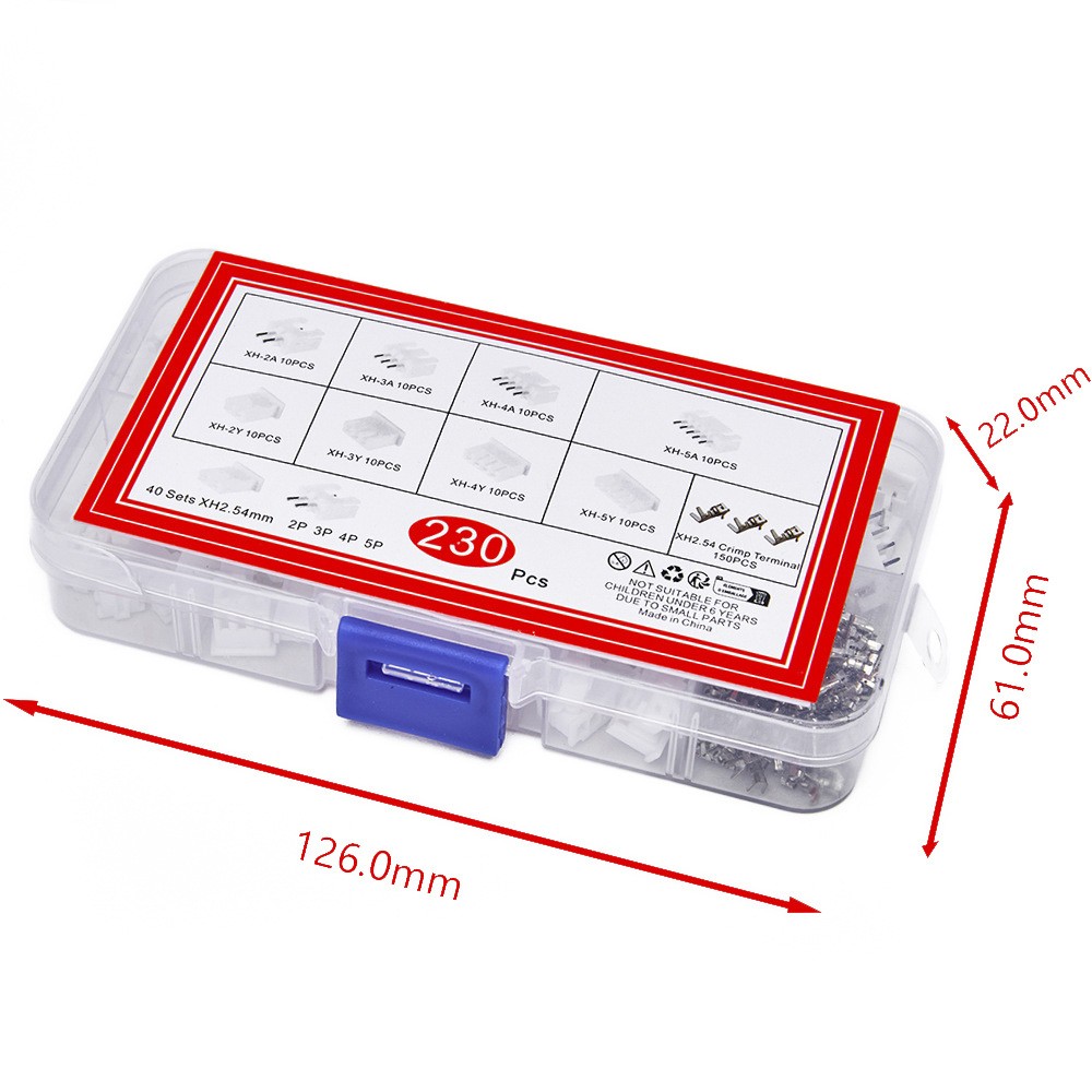 230PCS XH2.54mm Connector Assortment 2P/3P/4P/5P with 150 Terminals