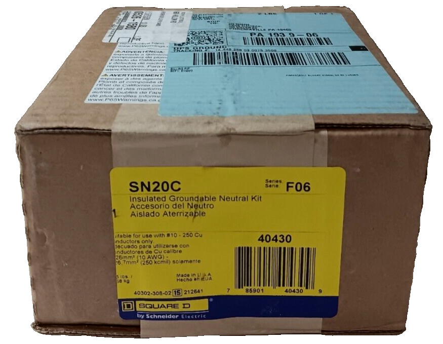NEW SQUARE D SN20C INSULATED GROUNDABLE NEUTRAL KIT SOLID NEUTRAL
