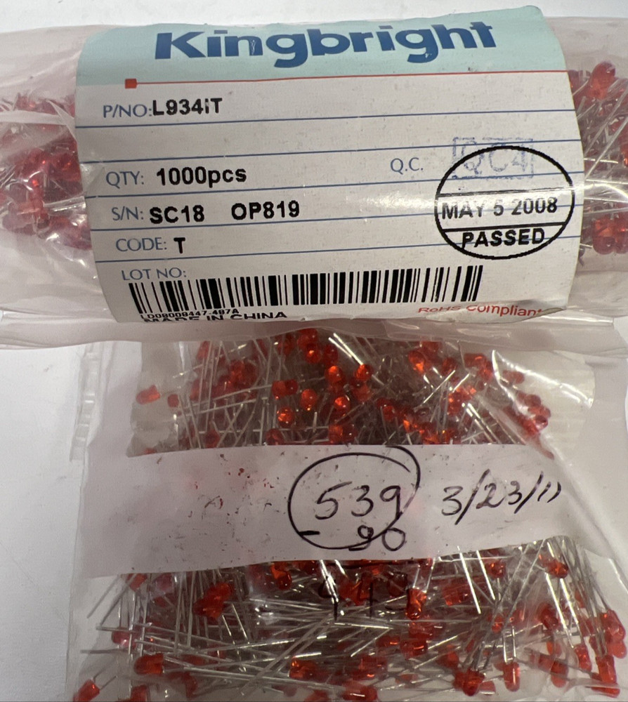 1500x L-934IT ( L934IT ) KINGBRIGHT High Efficiency LED 3 mm RED Transparent