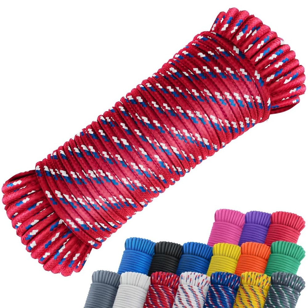 100 ft 1/4″ Polyester Rope x 100′, Red (Blue&white)