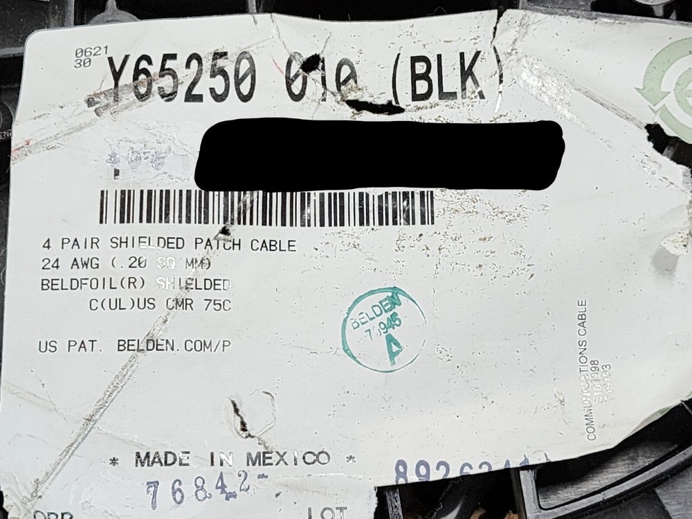 Belden/Blue Jeans Cable 24/4P F/UTP CAT6a Bonded Pair Patch Cord CMR Black /25ft