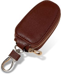 Leather Car Key Case with Metal Hook, Universal Key Holder for Women and Men (Br