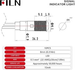 10PCS 12V LED Indicator Light 8mm IP67 Waterproof Low Power Pilot Lights Panel